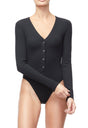 Good American The Ribbed Henley Bodysuit | Black001