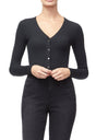 Good American The Ribbed Henley Bodysuit | Black001