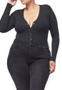 Good American The Ribbed Henley Bodysuit | Black001
